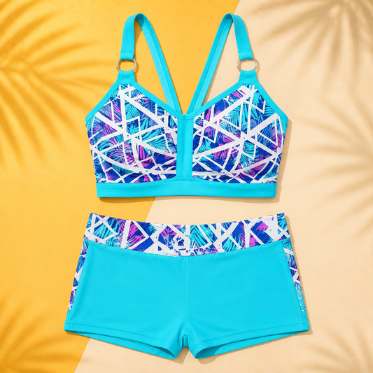 🏖️👙【Ultima zi - 50% reducere】Set nou de costume de baie la modă cu imprimeu - design din două piese, material cu uscare rapidă