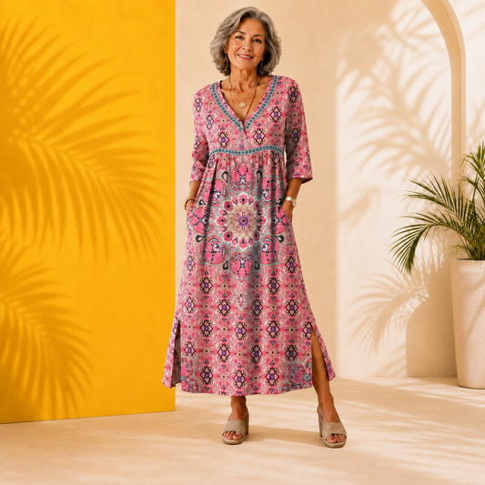 【S-5XL】Elegancka sukienka o dopasowanym kroju – stylowy nadruk – wygodna i lekka