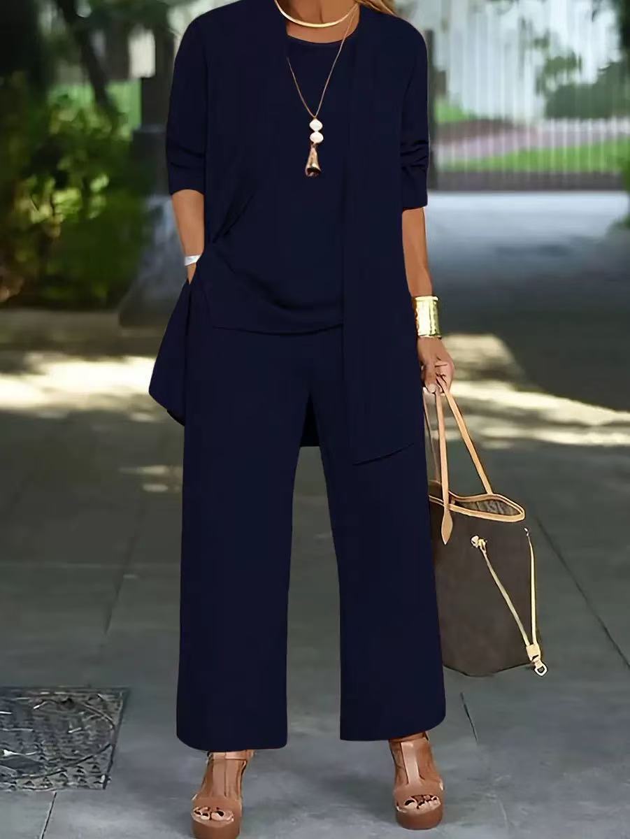 🧥 Elegante conjunto de tres piezas para mujer con corte ancho 🍂
