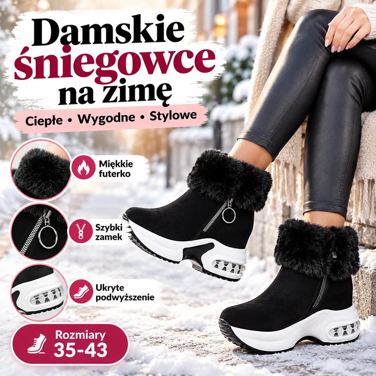 🔥😍【35-43】Damskie buty jesienno-zimowe z grubą podeszwą, ocieplane polarem, ciepłe i swobodne