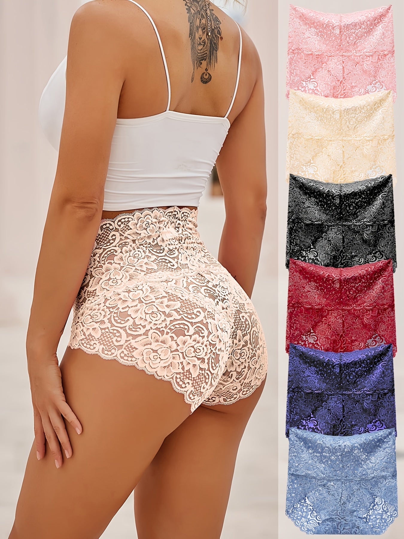 💥😍[Conjunto de 6 piezas] Sujetador sexy de cintura alta con estampado para citas