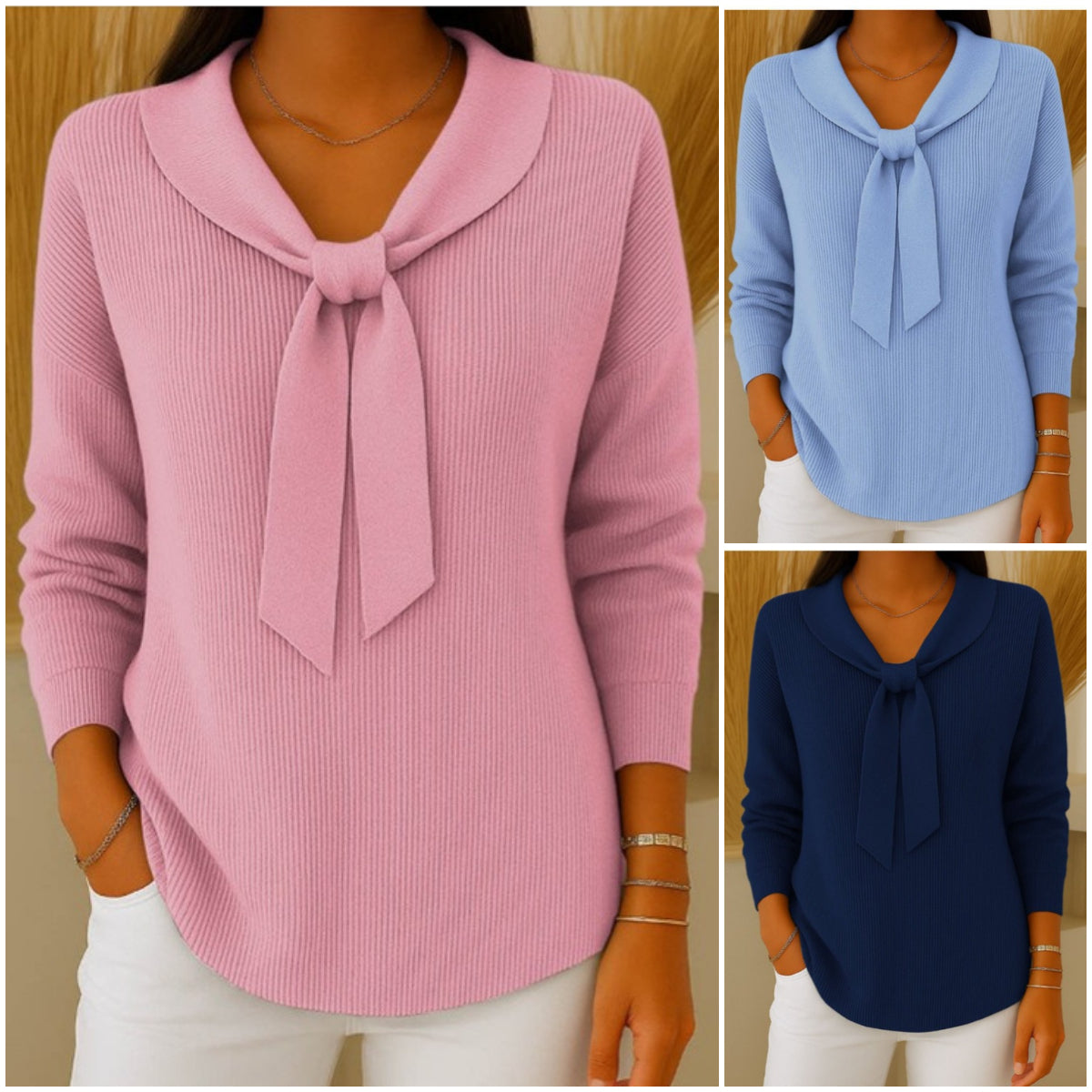 【S~5XL】Női egyszínű, megkötős, hosszú ujjú pulóver, lezser és bő