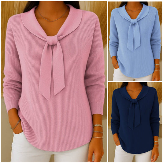 【S~5XL】Női egyszínű, megkötős, hosszú ujjú pulóver, lezser és bő