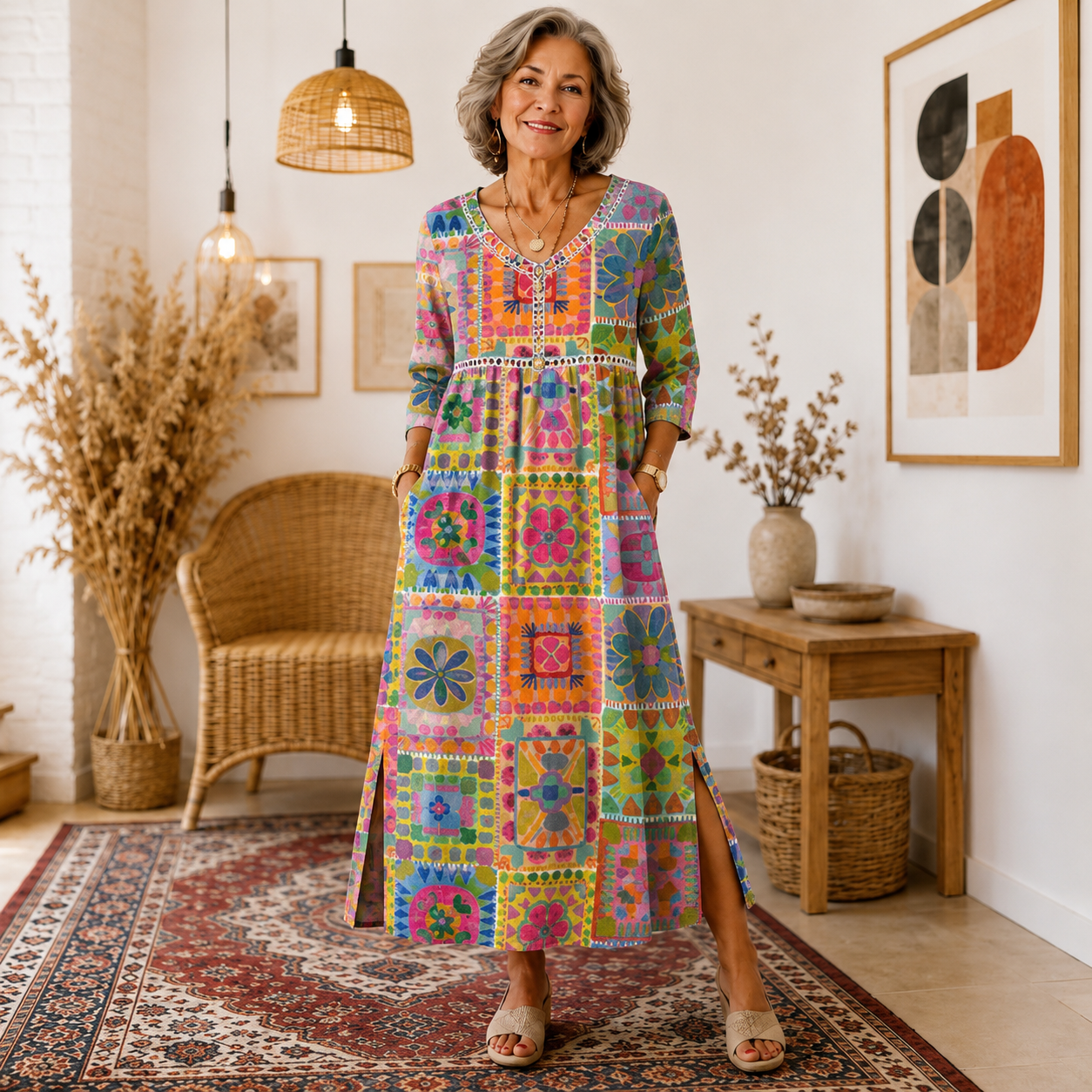 【S-5XL】Elegancka sukienka o dopasowanym kroju – stylowy nadruk – wygodna i lekka
