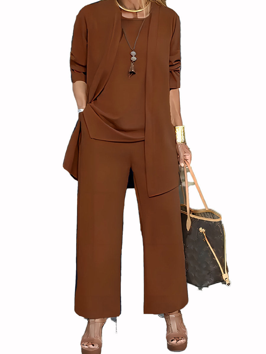 💥【Posledný deň, 50% zľava】🧥【S-5XL】Novinka leta 2026. Elegantná dámska trojdielna súprava, všetky dostupné veľkosti🍂 - bunda, top, ležérne nohavice