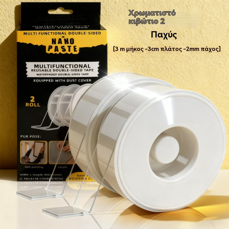💧【2 tekercs】3cm * 3m * 2mm, kétoldalas nano ragasztó, nagy viszkozitású, átlátszó akril szalag, vízálló és porálló