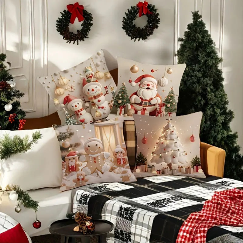 🎄Świąteczna wyprzedaż 🎅【zestaw 4 sztuk】 świąteczne poszewki na poduszki ✨