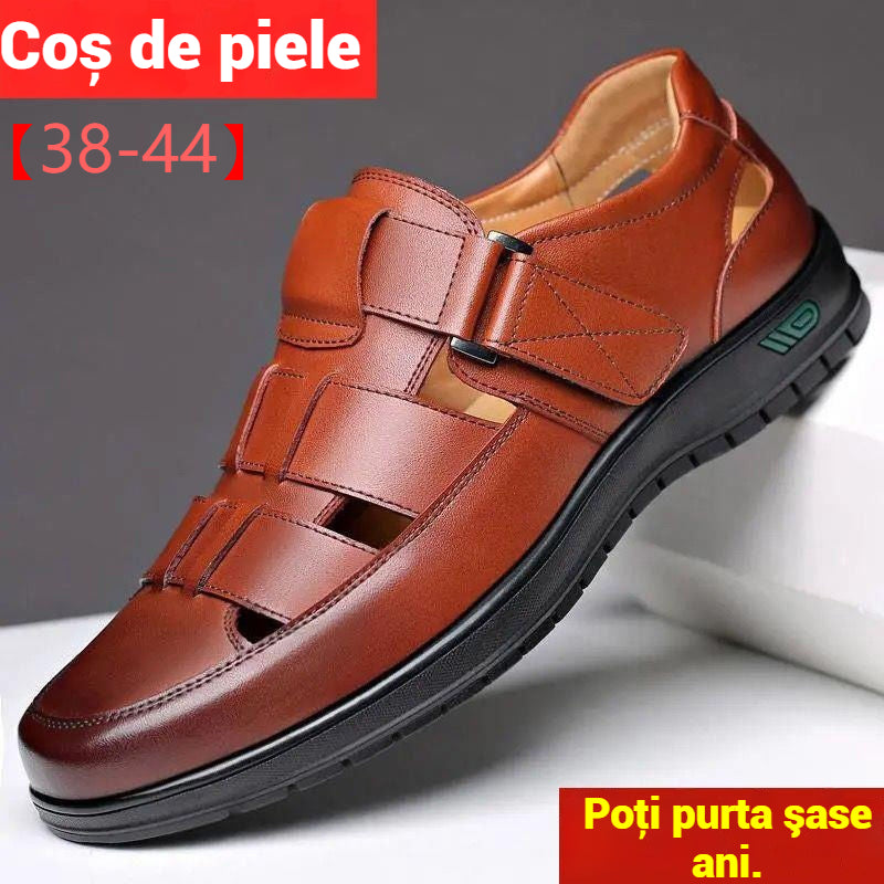 【38-44】2025 Vară Sandale Bărbați Piele de vacă Respirabil Hollow Anti-alunecare Casual