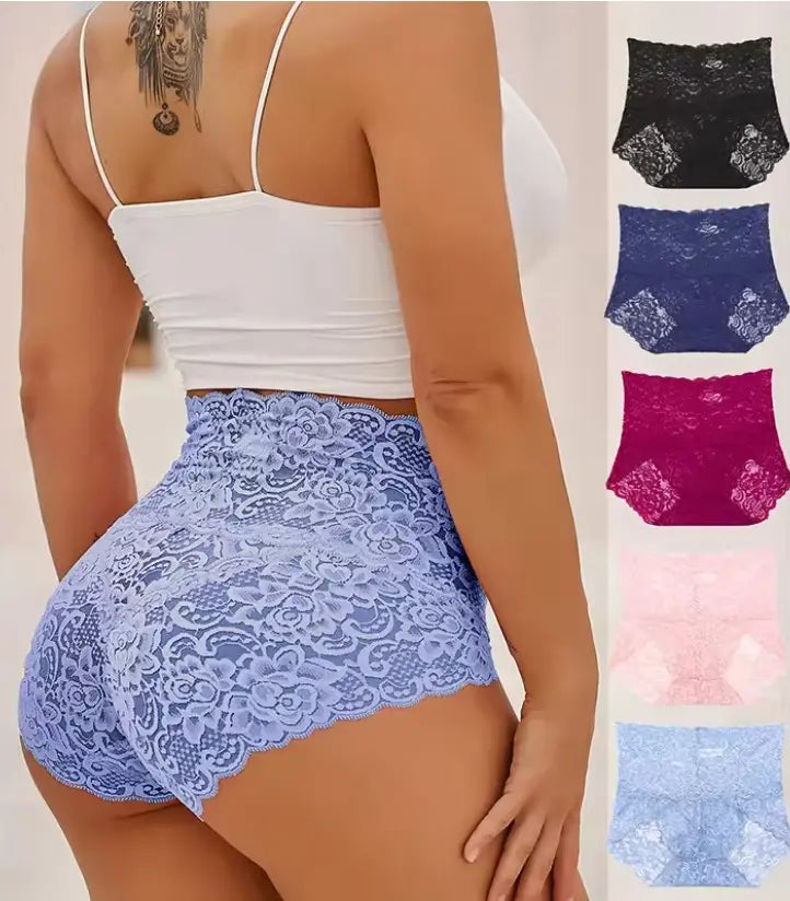 💥🌸【6/12 sztuk】Nowe koronkowe majtki damskie z wysokim stanem - modne, miękkie, wygodne i oddychające, druga sztuka za połowę ceny
