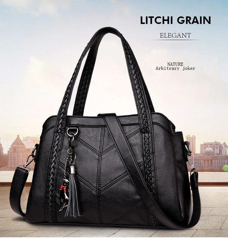 👜💟Puha bőr táska, kézitáska, nagy kapacitású, három rekesszel, vízálló és karcálló