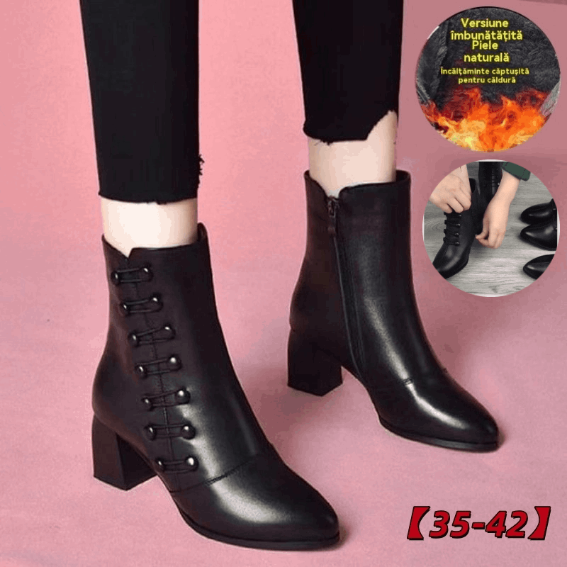 🔥【35-42】Női meleg bőr bokacsizma oldalsó gombokkal