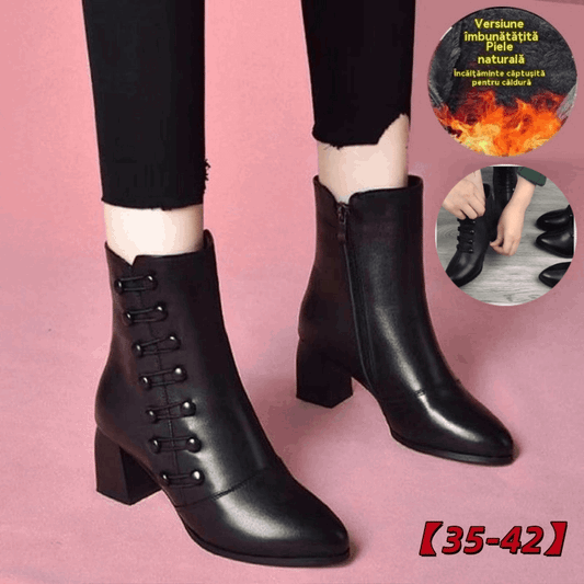 🔥【35-42】Női meleg bőr bokacsizma oldalsó gombokkal