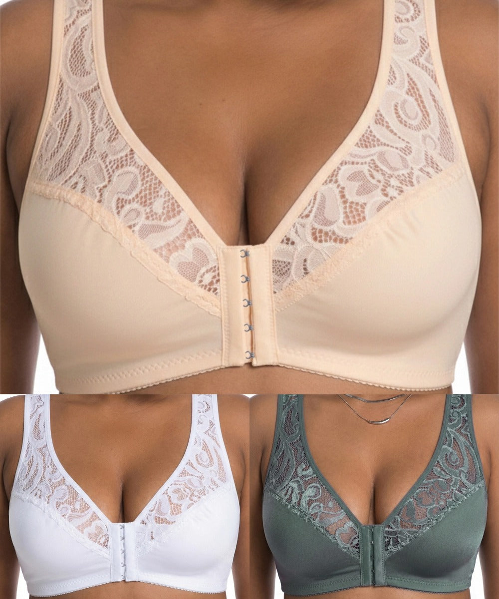 💖Najnižja cena doslej【Komplet 3 kosov】【L-4XL】😍Plus Size modrček s sprednjim zapiranjem in push-up čipkastim izrezom