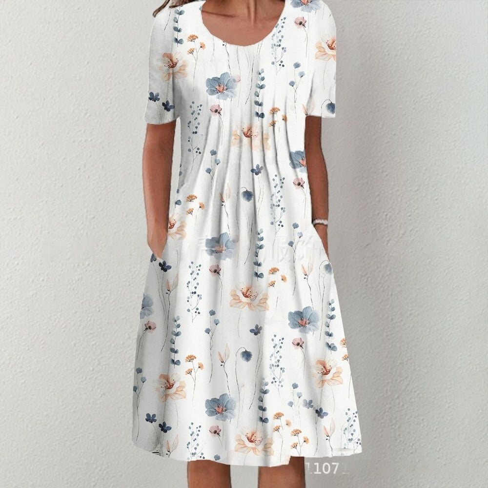 【50% de descuento】【Tallas S-5XL】🌺🌺 Vestido moderno con escote redondo y estampado.