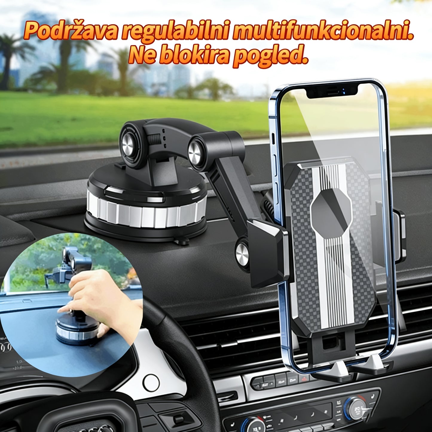 🔥【Kupite 1 i dobijete 1 besplatno】🚗Višenamjenski držač za mobitel u automobilu, može izdržati težinu do 5 kg!