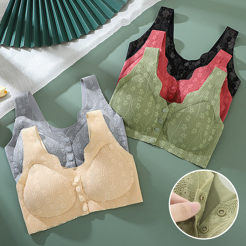 😍【Pachet de 3 bucăți】【40–100KG】Sutien din dantelă pentru femei, fără sârmă, cu închidere frontală
