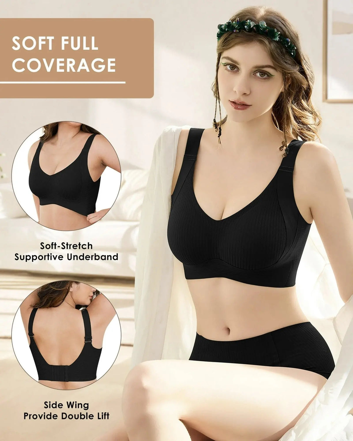 😍【Paquete de 4】Sujetador de una pieza sin aros para mujer❤️【40-95 kg】-Segundo artículo a mitad de precio