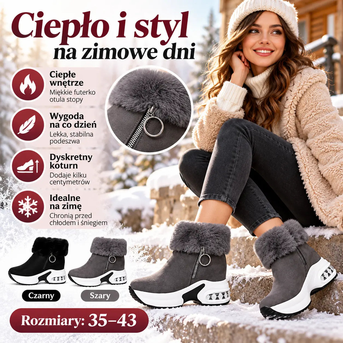 🔥😍【35-43】Damskie buty jesienno-zimowe z grubą podeszwą, ocieplane polarem, ciepłe i swobodne