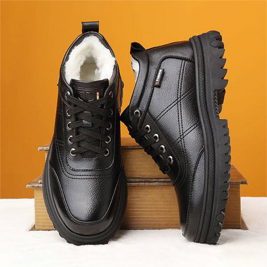 👞【39-44】 Vastag, bolyhos és meleg vastag talpú férfi bőr cipő télen