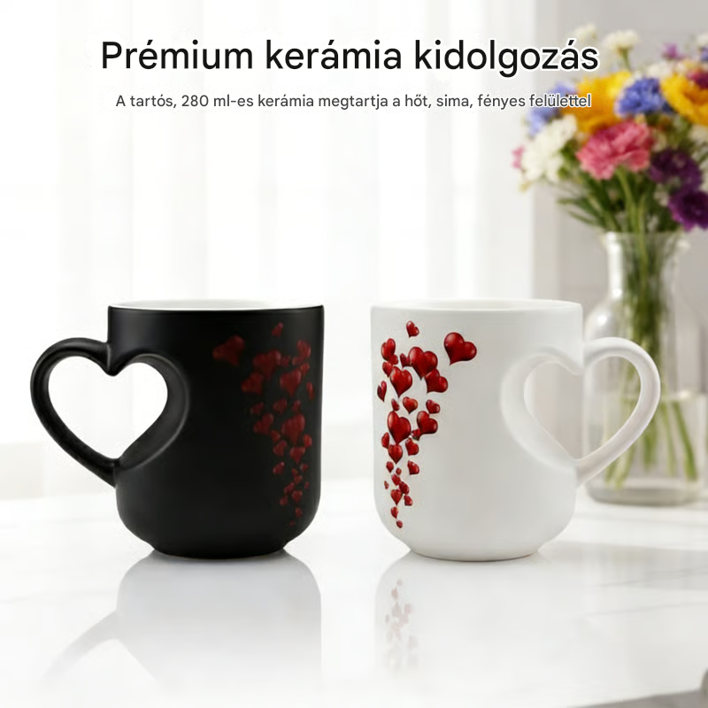 📢📢50% kedvezmény!!! ⏰ Valentin-napi kerámia bögre szív alakú, színét változtató füllel💝✨