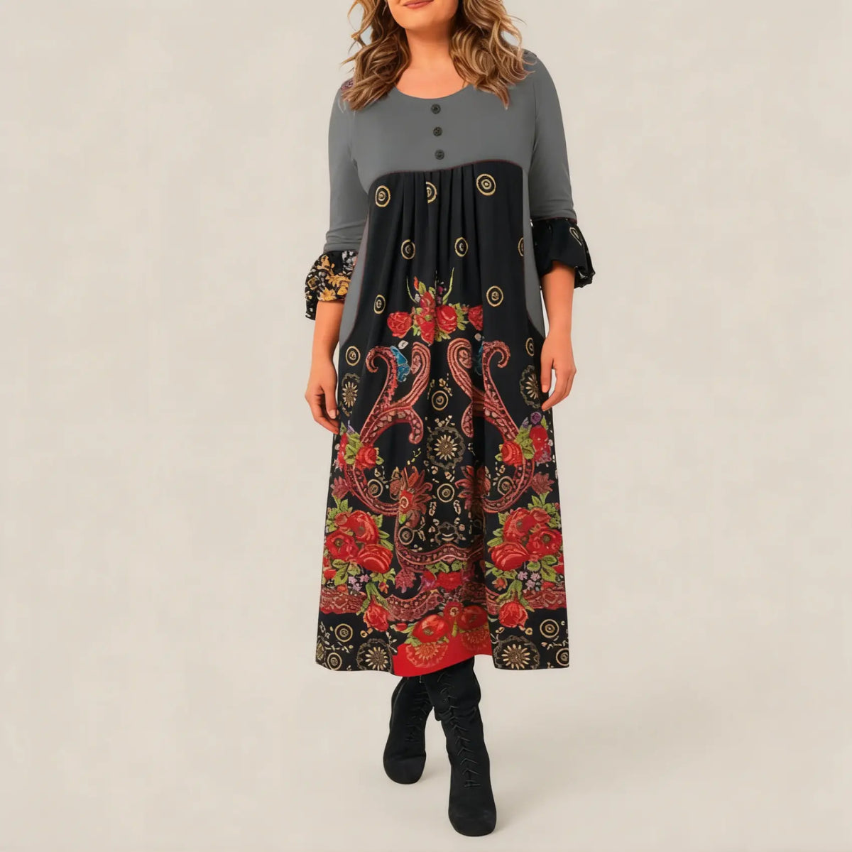 【S-5XL】👗Nowa, jesienna i zimowa sukienka na co dzień z długimi rękawami i nadrukiem w stylu retro