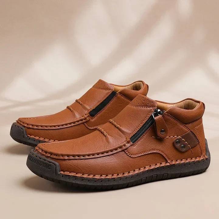 Ghete de șofat bărbătești, din piele premium, lucrate manual, fără slip-on – vârf larg, suport pentru bolta piciorului